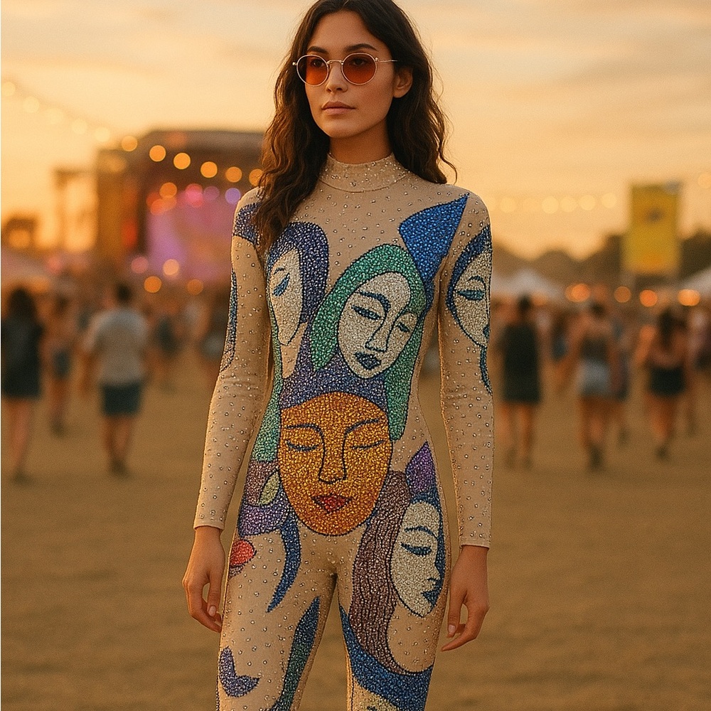 Artistic Faces Patterned Jumpsuit - image 1